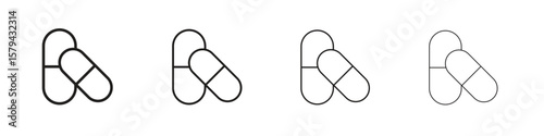 Pills icons in minimalistic thin line strokes designs