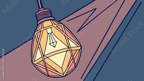 Geometric pendant light fixture illuminating interior design home decor illustration design concept