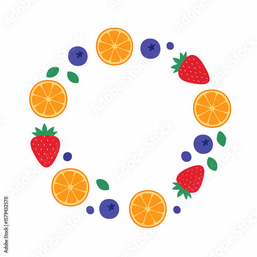 Colorful Fruit Circle Design with Orange Slices Strawberries and Blueberries