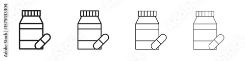 Medicine bottle icons in minimalistic thin line strokes designs
