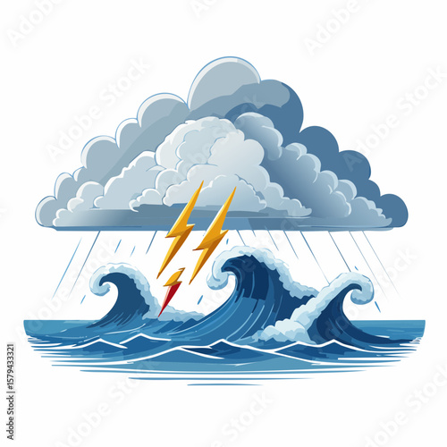 Dramatic Stormy Ocean Scene with Lightning and Rain Clouds