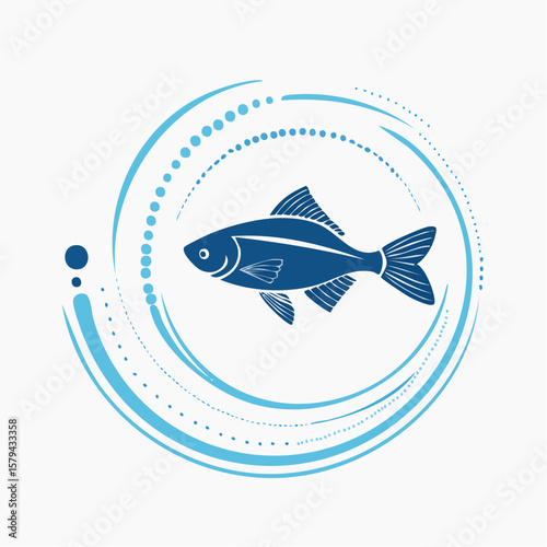 Elegant Blue Fish Silhouette in a Circular Design