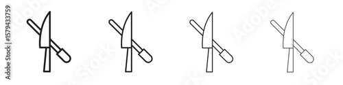 Knife sharpener icons in minimalistic thin line strokes designs
