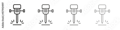 Hydraulic breaker icons in minimalistic thin line strokes designs