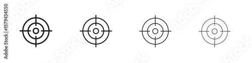 Gun target icons in minimalistic thin line strokes designs
