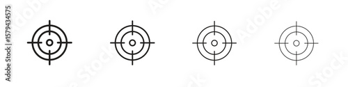 Gun target icons in minimalistic thin line strokes designs