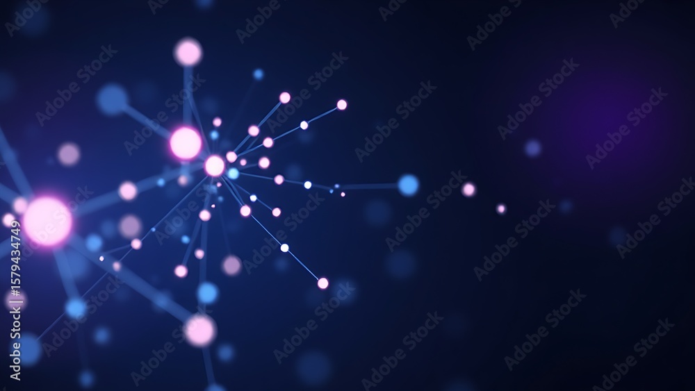 Fototapeta premium Abstract data visualization with glowing interconnected nodes in dark space, symbolizing modern technology.