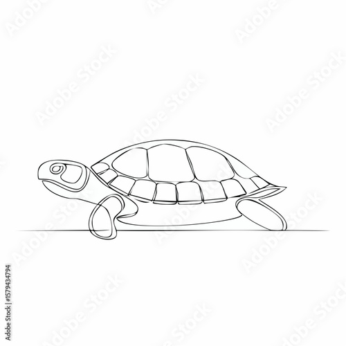 Single Line Drawing of a Tortoise Walking Slowly