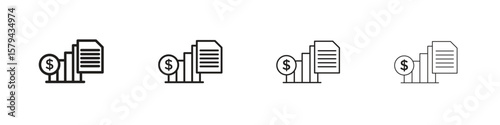 Fiscal policy icons in minimalistic thin line strokes designs