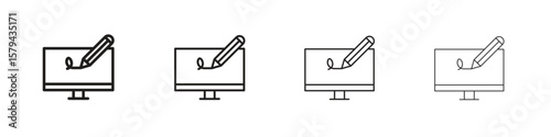 Electronic signature icons in minimalistic thin line strokes designs