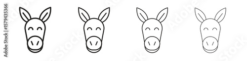 Donkey icons in minimalistic thin line strokes designs
