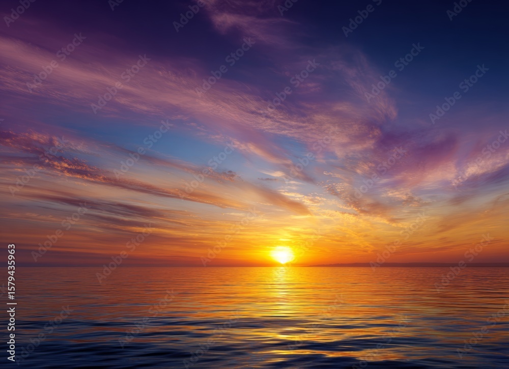 Fototapeta premium Beautiful sunset over the sea with colorful sky and sun in the evening time