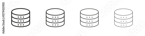 Cylinder database icons in minimalistic thin line strokes designs
