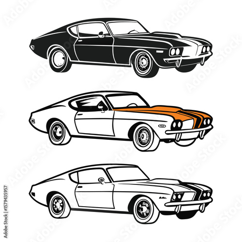 Classic coupe automobile with racing stripes classic car