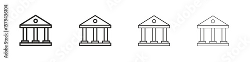 Courthouse icons in minimalistic thin line strokes designs