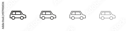 Compact car icons in minimalistic thin line strokes designs