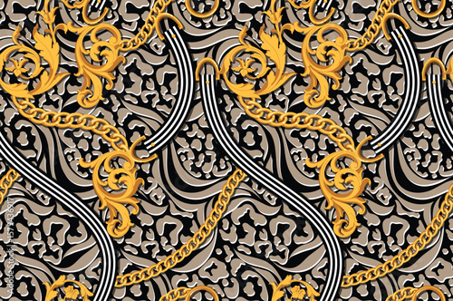 Seamless belt and chain pattern. Leopard and chain pattern.