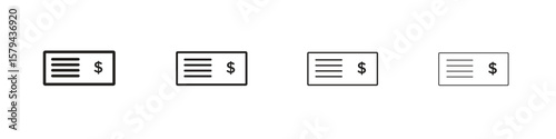 Cheque icons in minimalistic thin line strokes designs