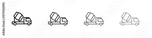 Cement truck icons in minimalistic thin line strokes designs