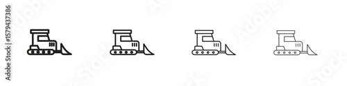 Bulldozer icons in minimalistic thin line strokes designs