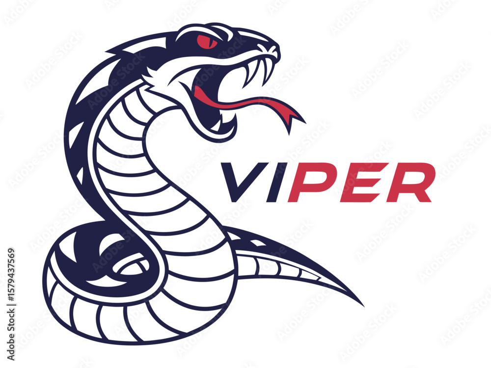 Naklejka premium Aggressive Snake and Sword Emblem, Ideal for Logos or Graphics