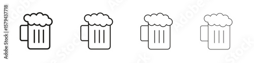 Beer icons in minimalistic thin line strokes designs