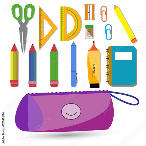 Vector School Supplies Set. Back to School Educational Stationery Icons.