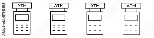 ATM machine icons in minimalistic thin line strokes designs