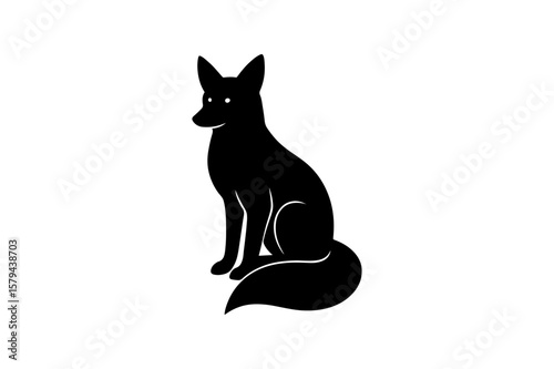 Black Silhouette of a Fox Sitting with Tail Curled Around