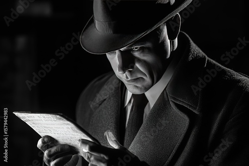 noir-style detective glancing at matchbook clue