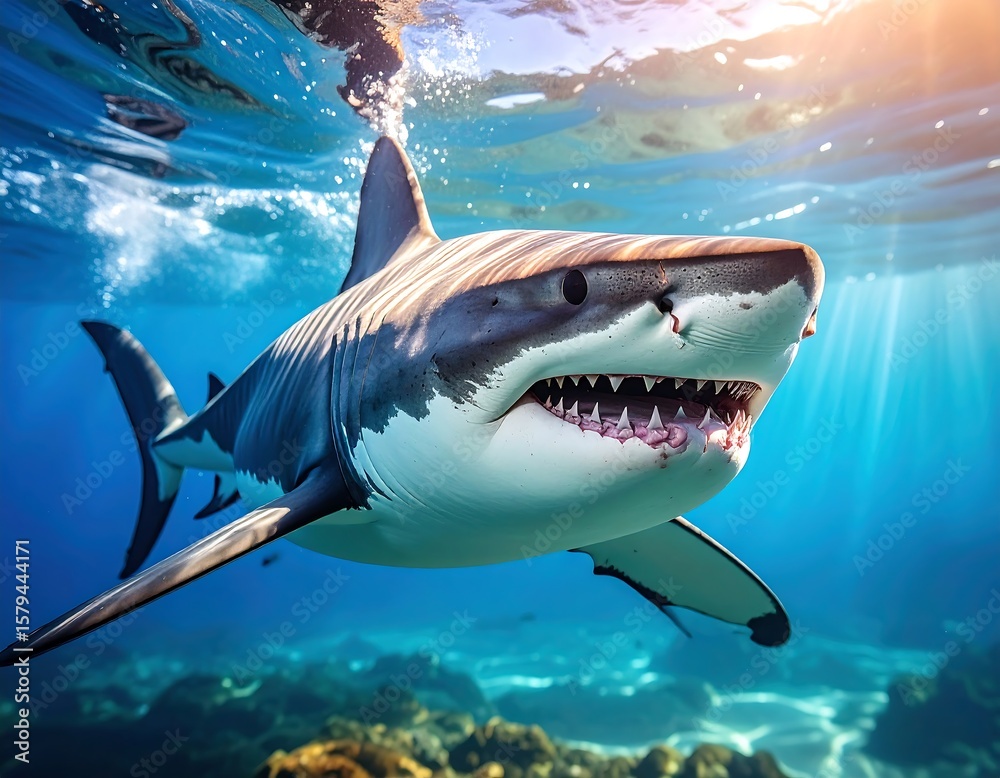 Naklejka premium Great white shark underwater (2)