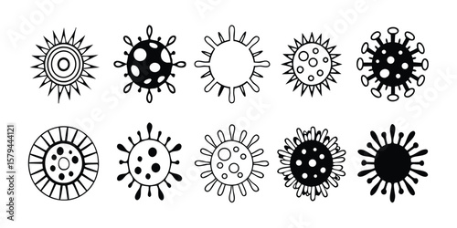 12 Herpes Virus Silhouette Variations on transparent background
