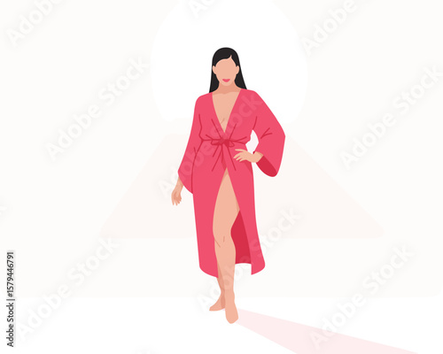 Elegant Woman in Robe Minimalist Flat Vector Illustration for Spa, Beauty, and Wellness Concepts