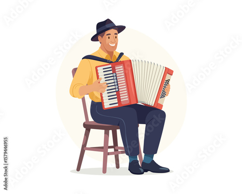 Man Playing Accordion Flat Vector Illustration Melodic Harmony and Cultural Celebration