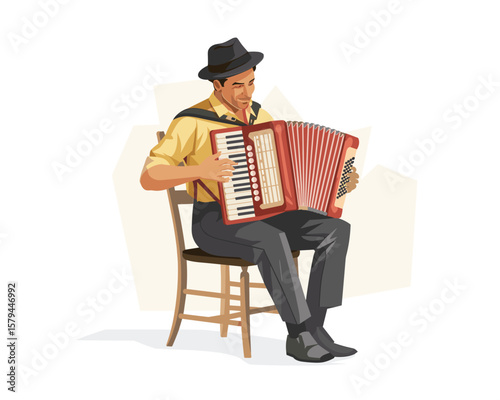 Man Playing Accordion Illustration Engaging Musical Entertainment and Artistic Expression with a Flat Vector Design