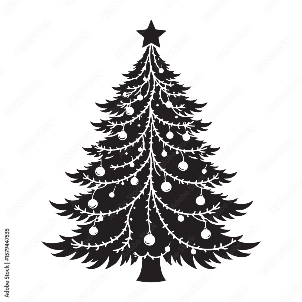 Fototapeta premium Simple Christmas tree silhouette for festive illustrations on white background
