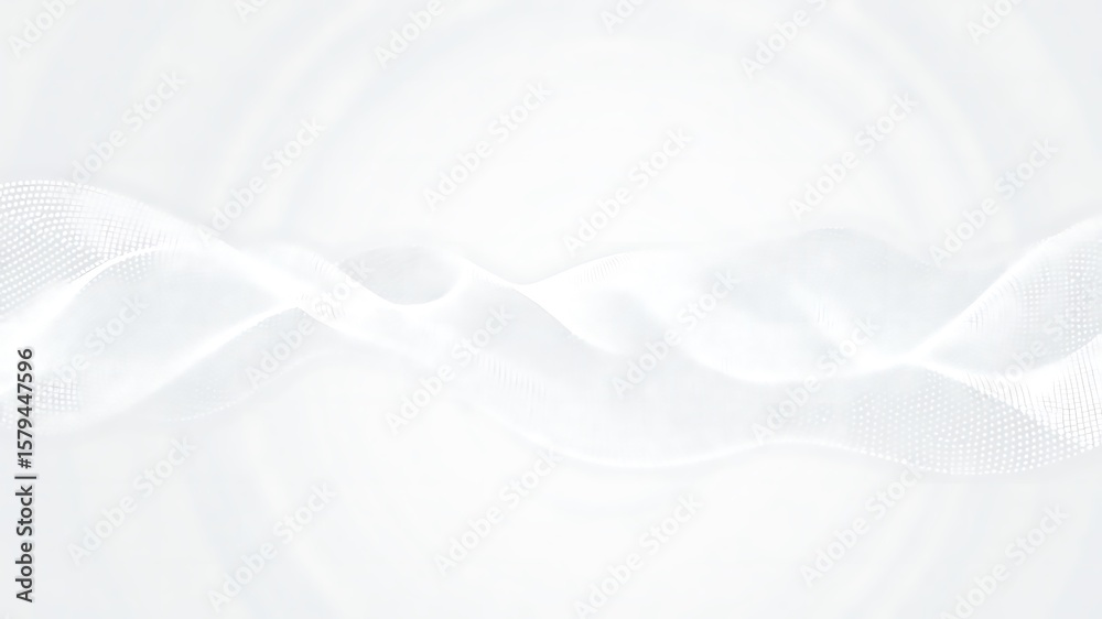 Obraz premium Abstract flowing white wave pattern with subtle dot grid textures creating a clean and modern digital background