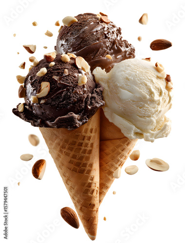 chocolate ice cream balls  with nuts transparent background png 
