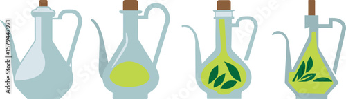 Vintage Glass Bottle of Olive Oil with Spout Color Vector Design Collection
