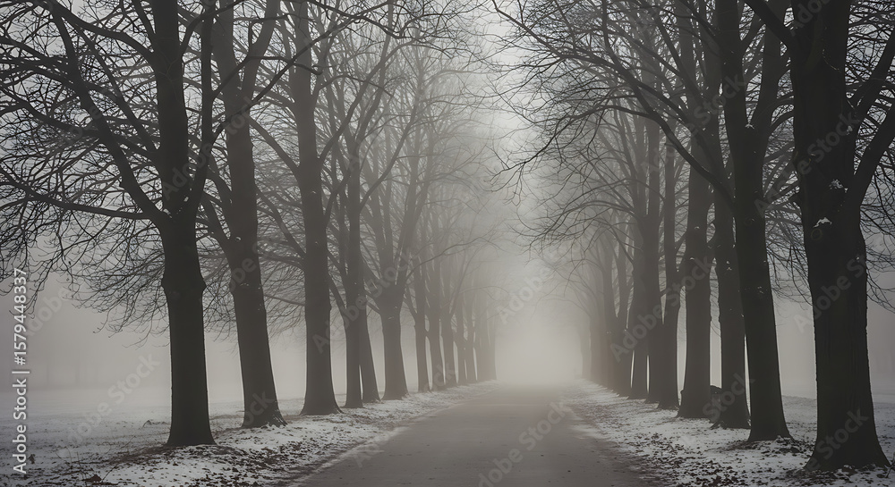 Obraz premium Foggy Road Winter Trees Landscape