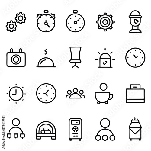 Business icons collection gears stopwatch