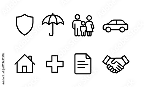 Simple outline icons representing various aspects of life and safety