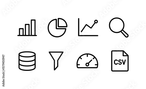 Modern outline icons for data analysis and visualization tools