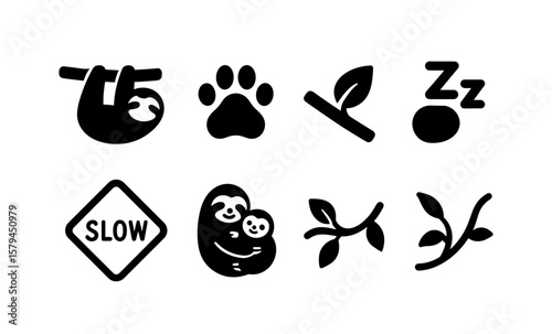Cute sloth icons: minimalist nature and zoo designs for slow living enthusiasts