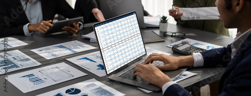 Fotografi Accounting software on computer screen showing financial statement spreadsheets
