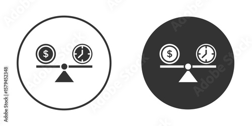 Time and money compare scale icon design flat silhouette style