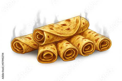 Delicious golden crepes stack, a culinary element that brings a breakfast theme or dessert design to life, suitable for menu or recipe graphics.