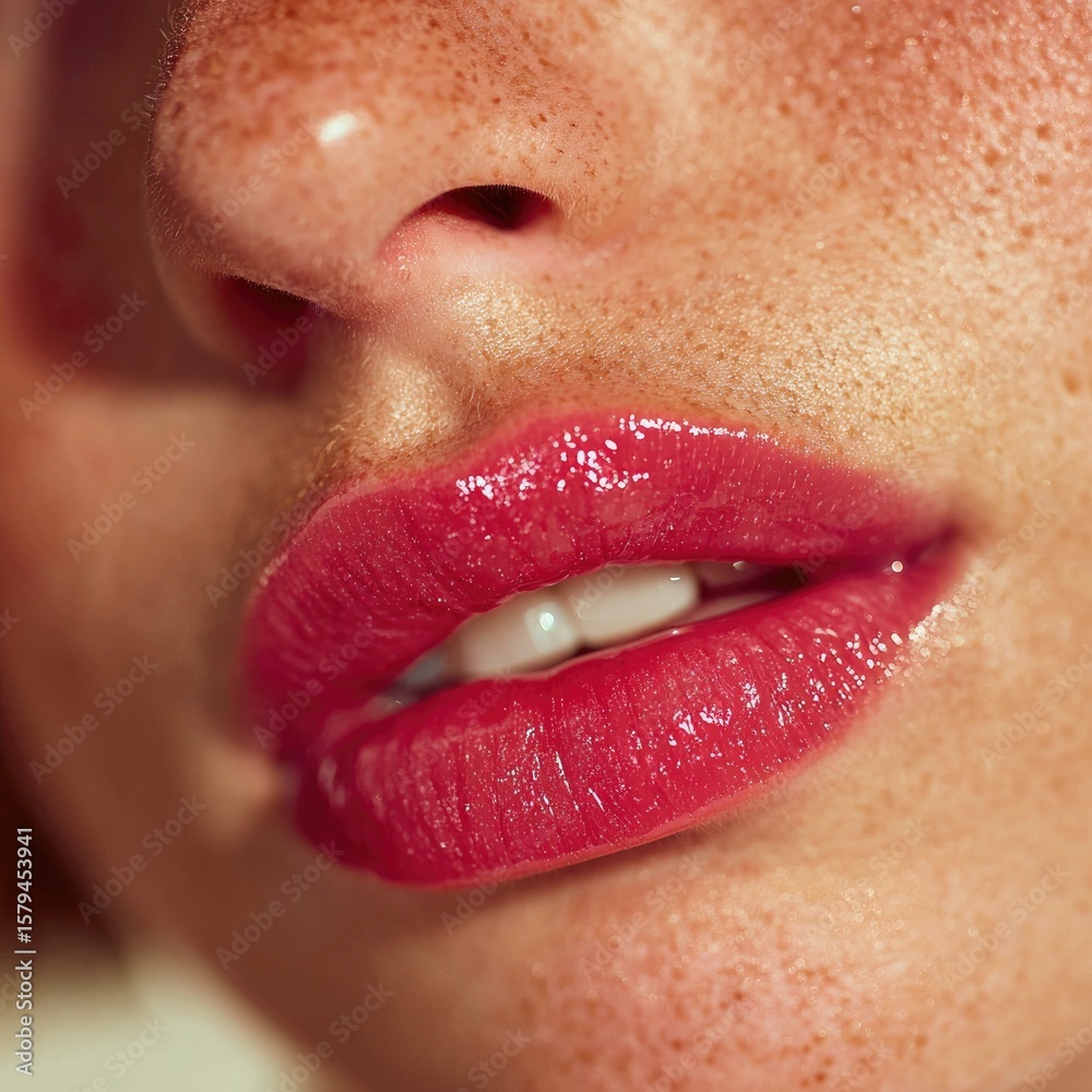 Fototapeta premium Glossy Red Lips Close-Up