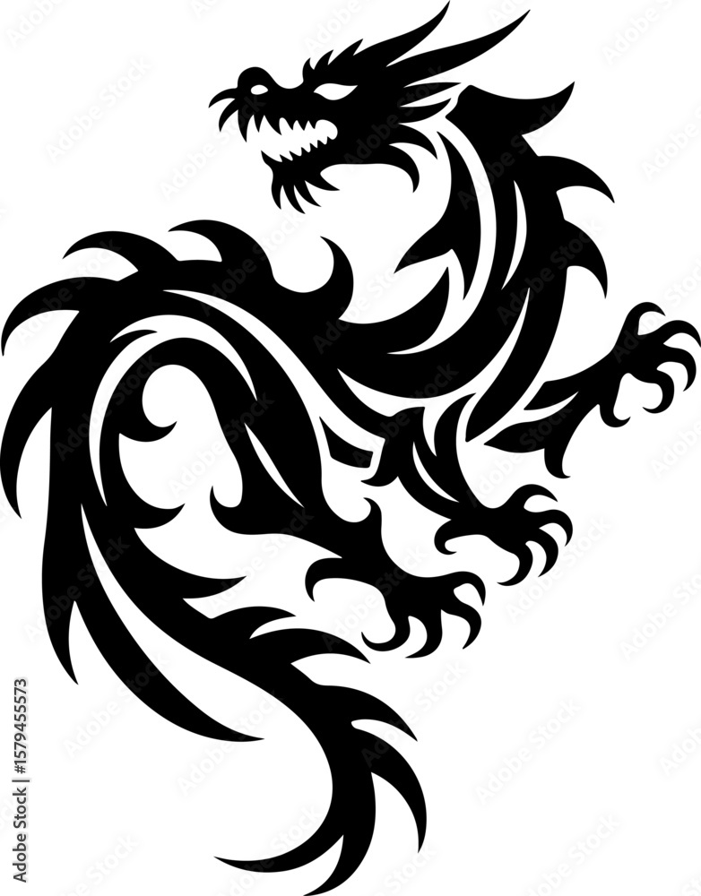 Naklejka premium Dragon Tribal Tattoo Set – Mythical Beast & Abstract Ink Art