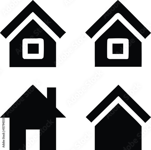 Home and house icon vector set in flat and silhouette style. Designed for real estate use, apps, and digital platforms.